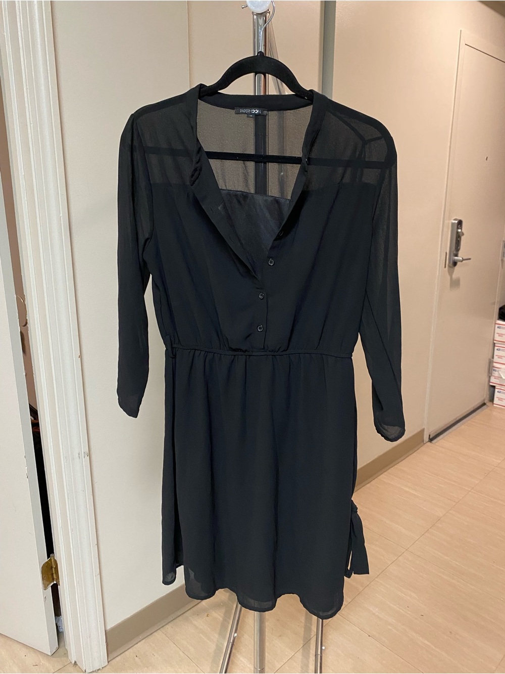 Papermoon Black Sheer-Panel Long Sleeve Dress